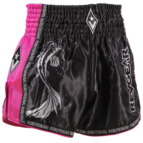 Muay Thai Pantaloni scurți REVGEAR Legends Koi - Negru/Roz - Mărime: XL