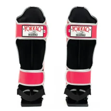 YOKKAO Original skórzane ochraniacze piszczeli Silver - fuchsia
