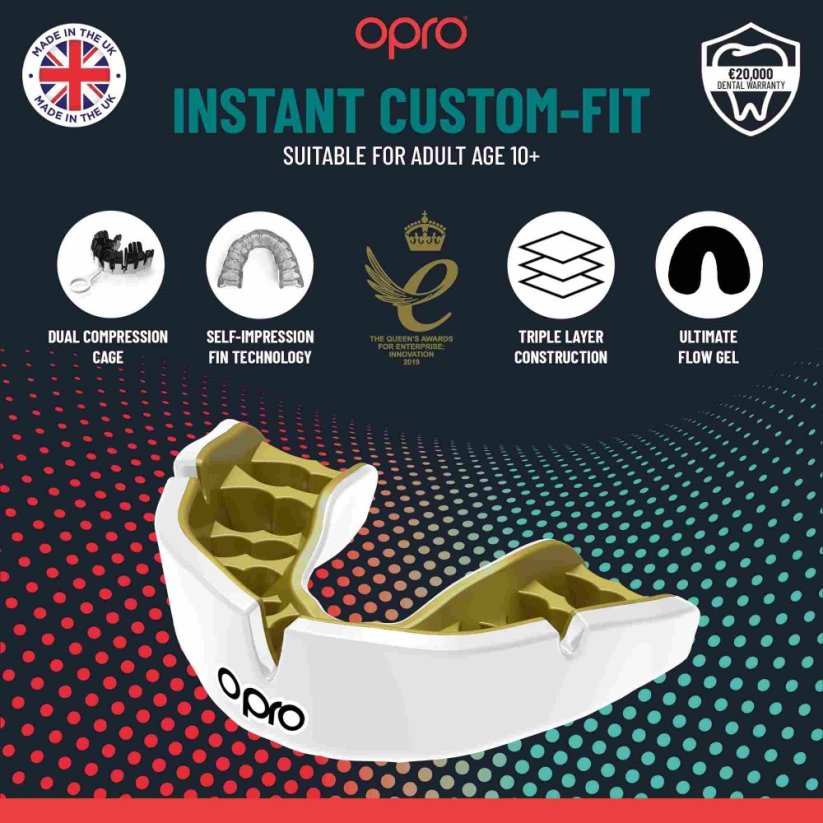 Opro Instant Custom Fit Senior Mouth Guard - White/gold