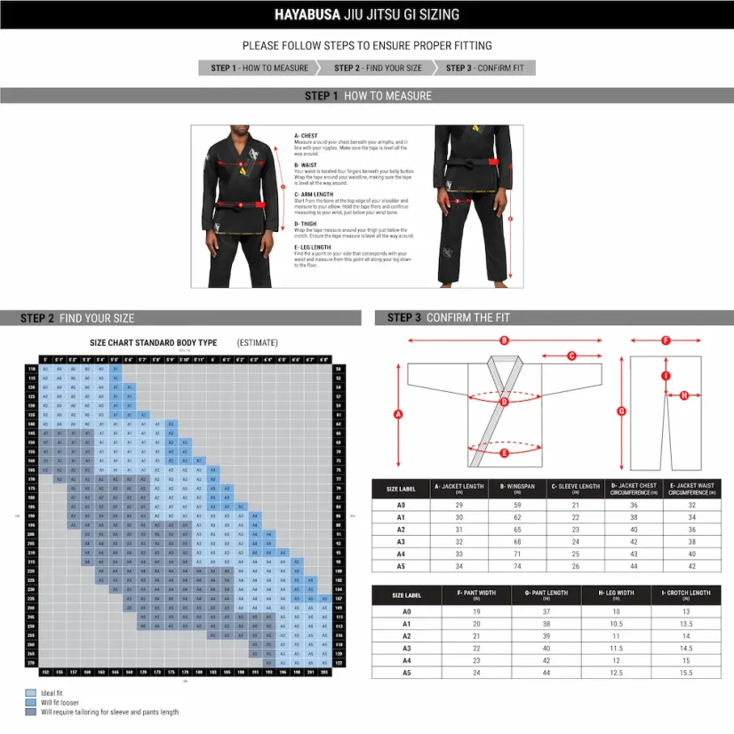 HAYABUSA Ascend könnyű Jiu Jitsu Gi - sötétkék - Méret: A1