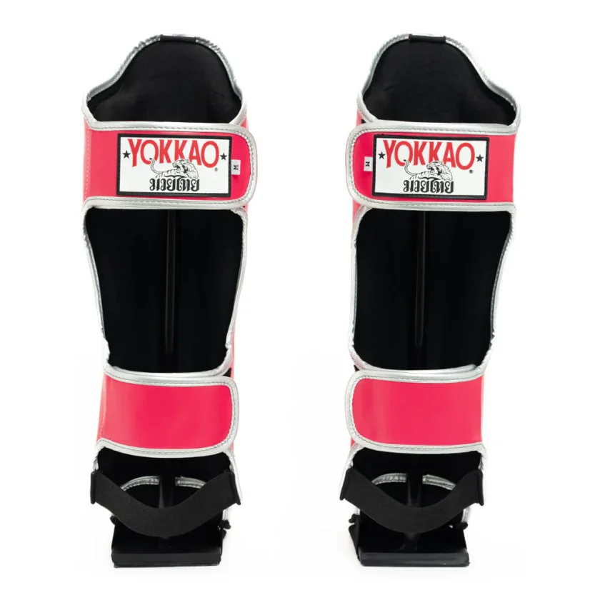 YOKKAO Original skórzane ochraniacze piszczeli Silver - fuchsia