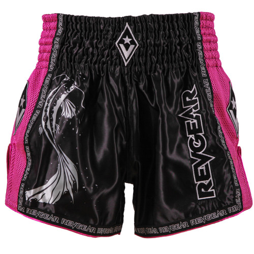 Muay Thai Pantaloni scurți REVGEAR Legends Koi - Negru/Roz - Mărime: XL
