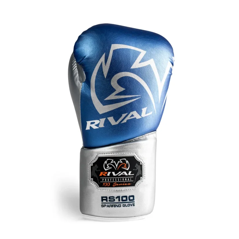 Rival RS100 Professional Sparring Boxing Gloves - Blue/Silver