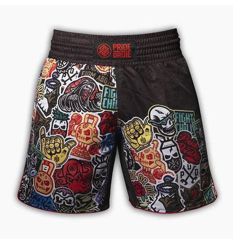 MMA šortky PRiDEorDiE Stickers - Veľkosť: XS