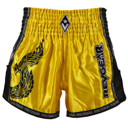 Muay Thai Pantaloni scurți REVGEAR Legends Valhalla - galben/negru - Mărime: XXS