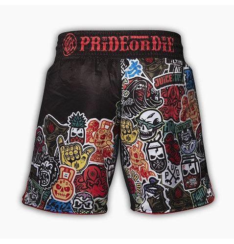 MMA šortky PRiDEorDiE Stickers - Veľkosť: 2XL