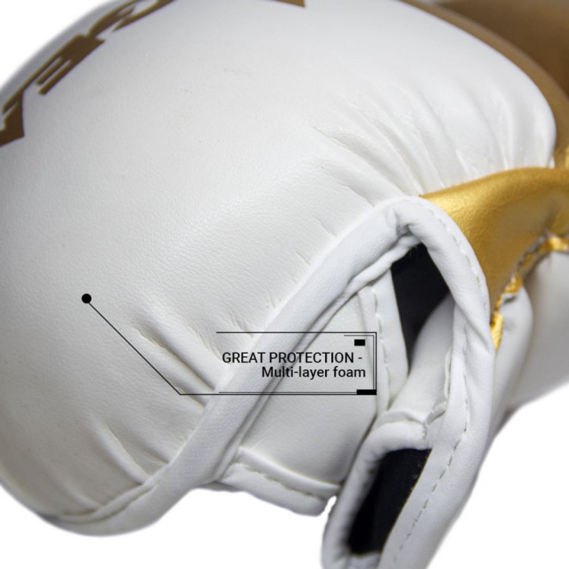 MMA sparingové rukavice REVGEAR Pinnacle P4 - bílá/zlatá - Velikost: XL