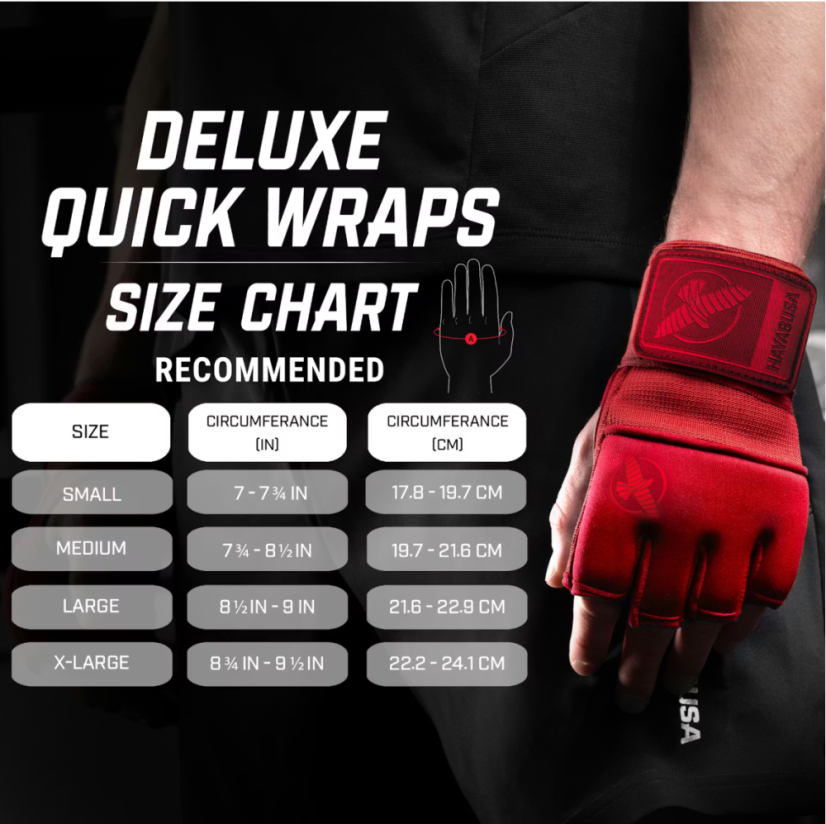 Bandaje rapide Hayabusa Deluxe Quick Wraps - Wielkość: L, Kolor: Czarny