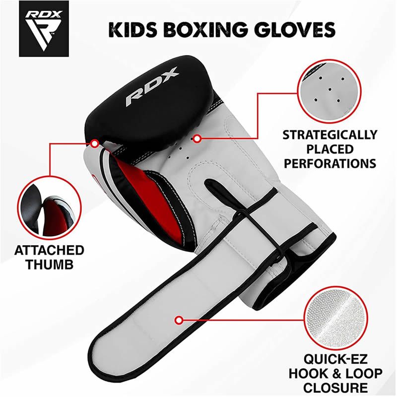 Dětské boxerské rukavice RDX JBG 4B - černá/bílá - Váha rukavic v Oz: 4oz