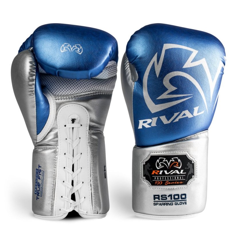 Rival RS100 Professional Sparring Boxing Gloves - Blue/Silver