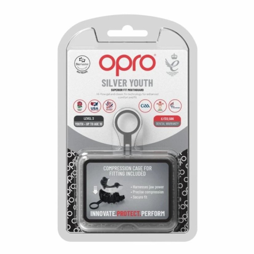 Ochraniacz na zęby OPRO Silver Junior – biało/czarny