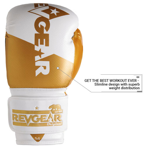 Boxerské rukavice REVGEAR Pinnacle - bílá/zlatá - Váha rukavic: 14oz