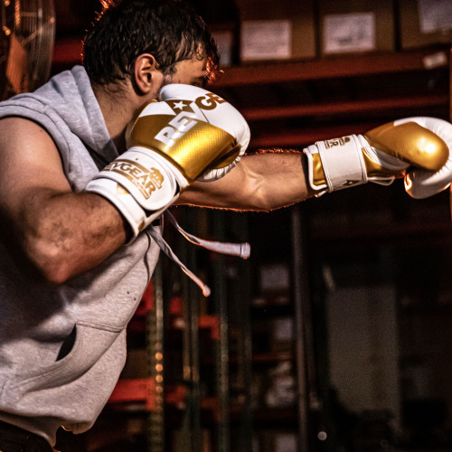 Boxerské rukavice REVGEAR Pinnacle - bílá/zlatá - Váha rukavic: 10oz