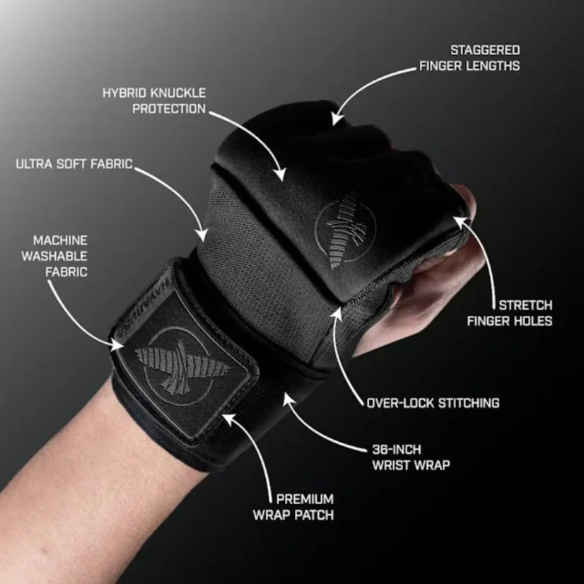 Bandaje rapide Hayabusa Deluxe Quick Wraps - Wielkość: L, Kolor: Czarny