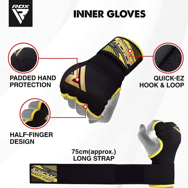 Bandaje de mână pentru box cu gel RDX HYP-IS2 - Mărime: M, Culoare: Negru