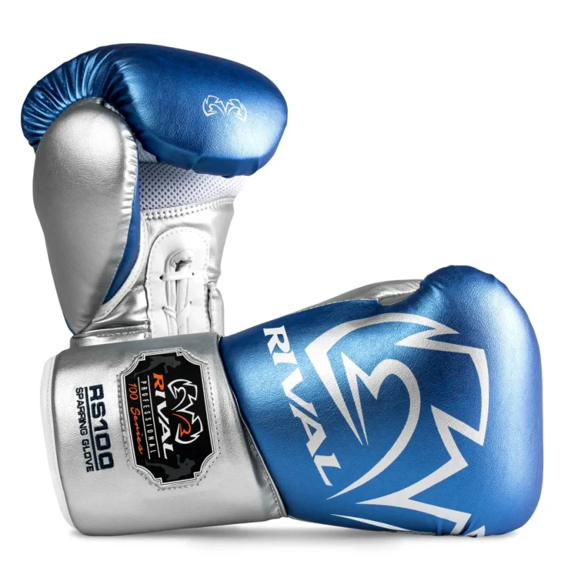 Rival RS100 Professional Sparring Boxing Gloves - Blue/Silver